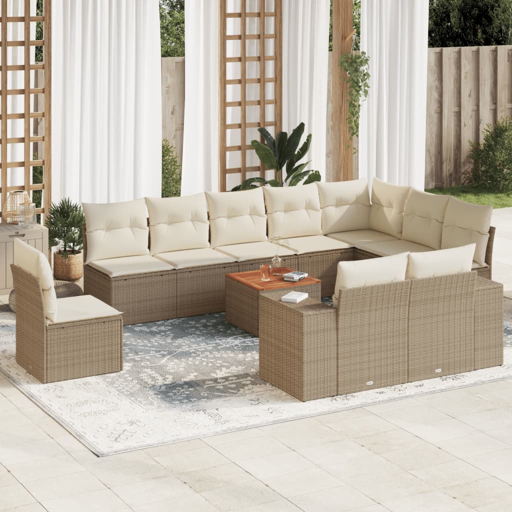 sofasæt til haven 11 dele med hynder polyrattan beige