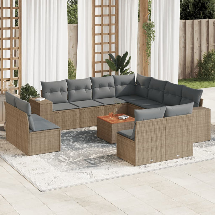 sofasæt til haven 12 dele med hynder polyrattan beige