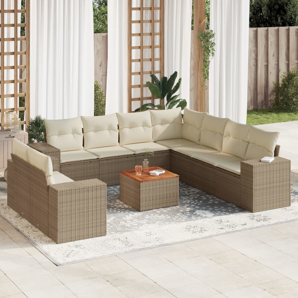 sofasæt til haven 10 dele med hynder polyrattan beige