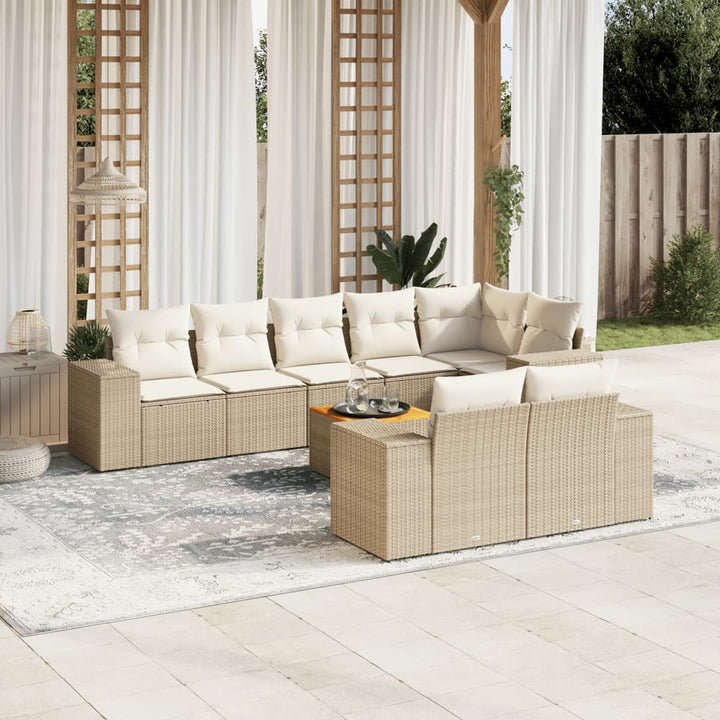 sofasæt til haven 9 dele med hynder polyrattan beige