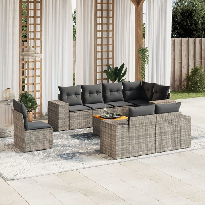 sofasæt til haven 9 dele med hynder polyrattan grå