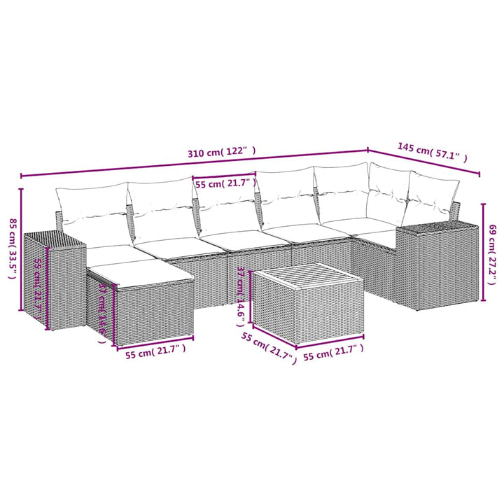 sofasæt til haven 8 dele med hynder polyrattan sort