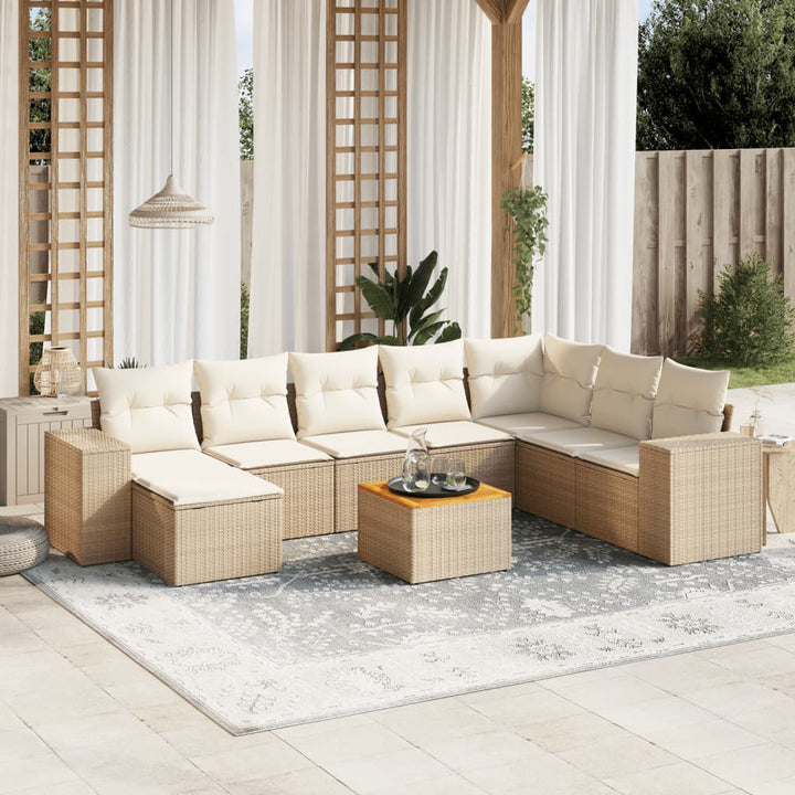 sofasæt til haven 9 dele med hynder polyrattan beige