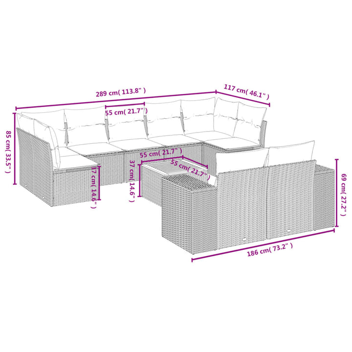 sofasæt til haven 10 dele med hynder polyrattan beige