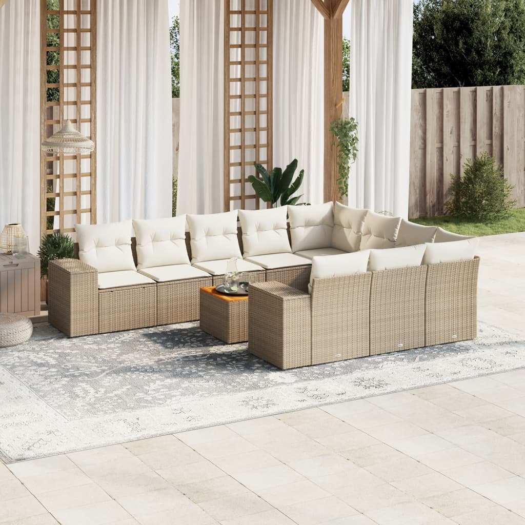 sofasæt til haven 11 dele med hynder polyrattan beige