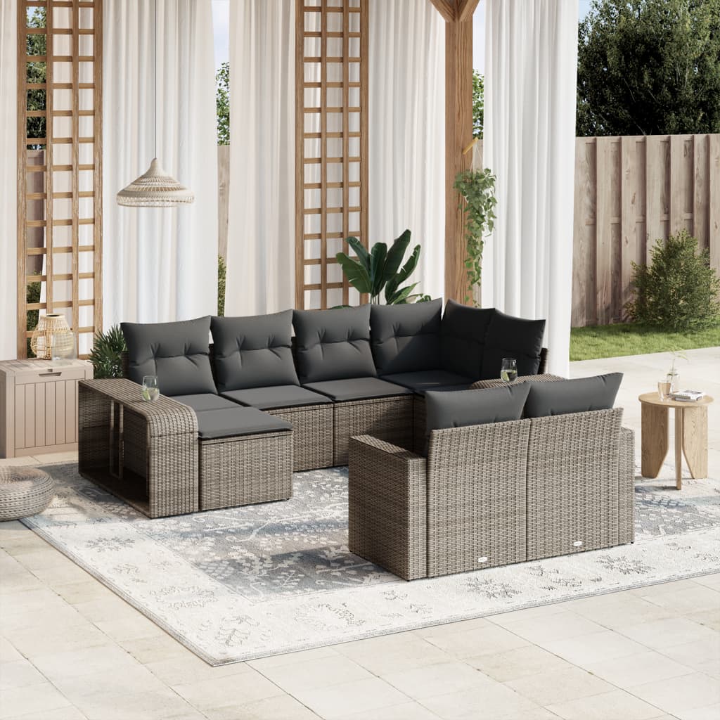 sofasæt til haven 10 dele med hynder polyrattan grå