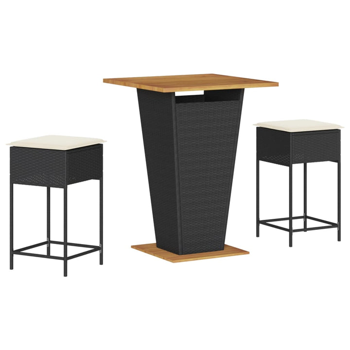 barsæt til haven 3 dele med hynder polyrattan sort