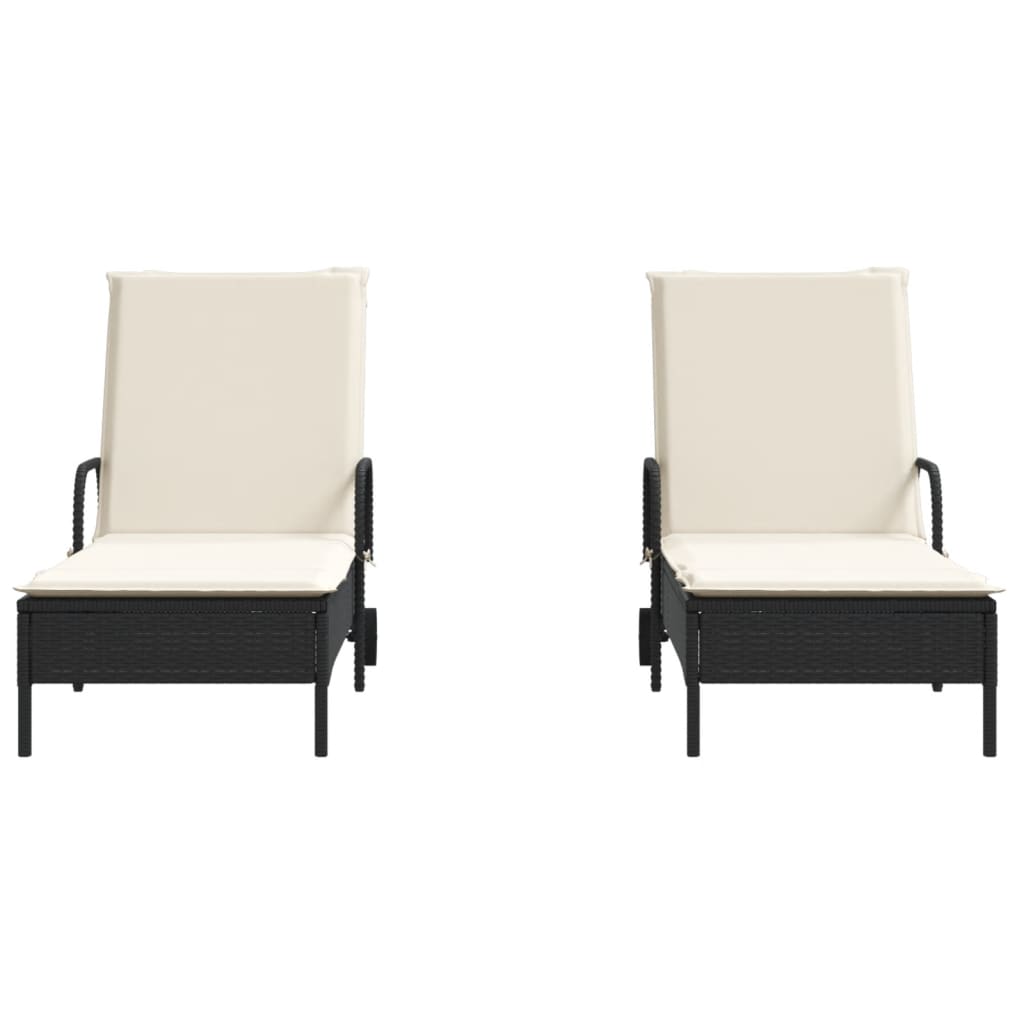 liggestole 2 stk. med hynder polyrattan sort