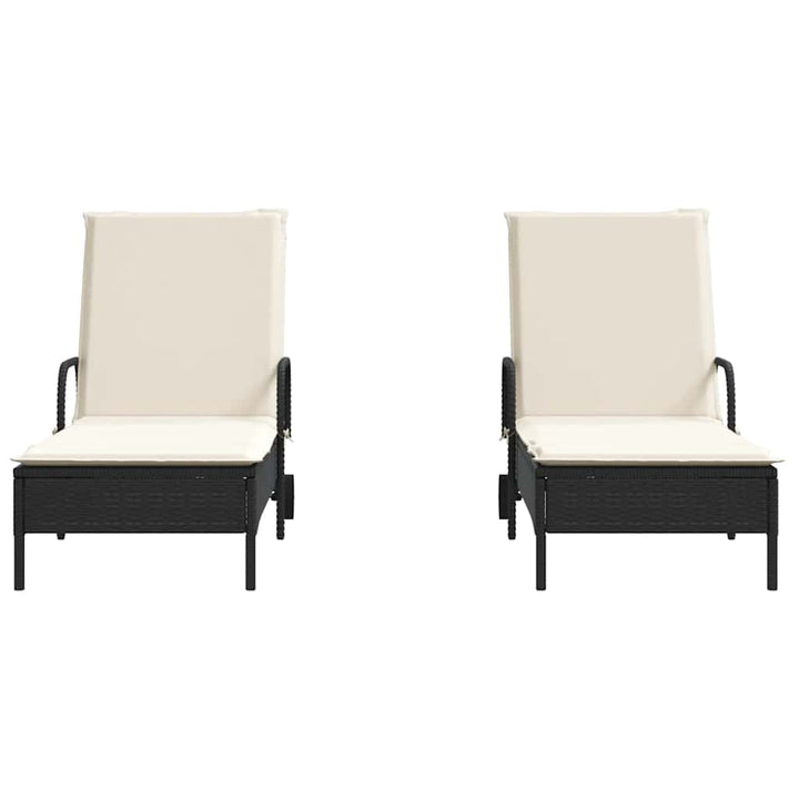 liggestole 2 stk. med hynder polyrattan sort