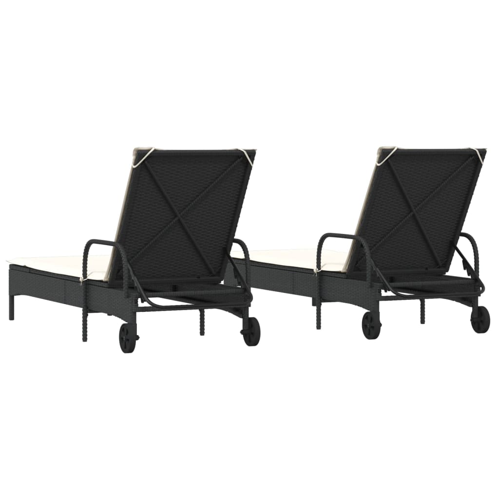 liggestole 2 stk. med hynder polyrattan sort