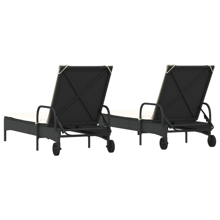 liggestole 2 stk. med hynder polyrattan sort