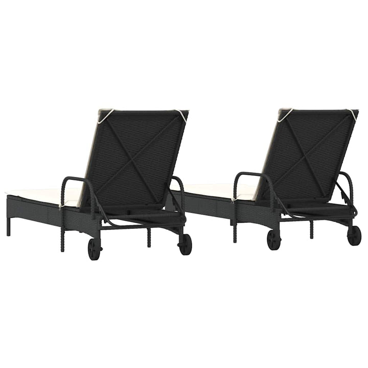 liggestole 2 stk. med hynder polyrattan sort