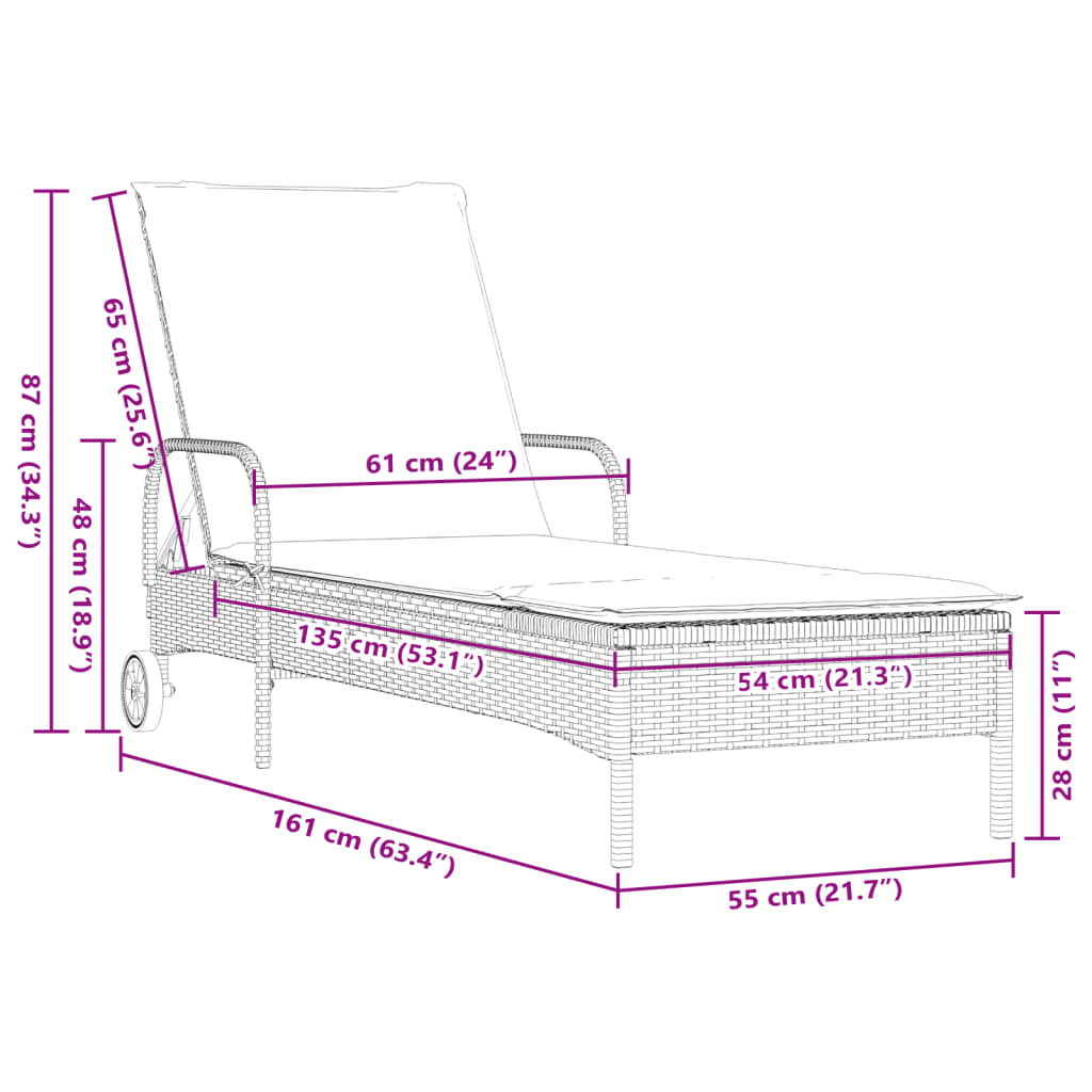 liggestole 2 stk. med hynder polyrattan sort