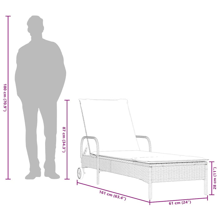 liggestole 2 stk. med hynder polyrattan sort