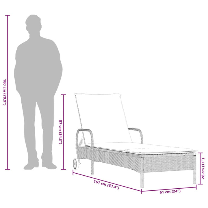 liggestole 2 stk. med hynder polyrattan lysegrå