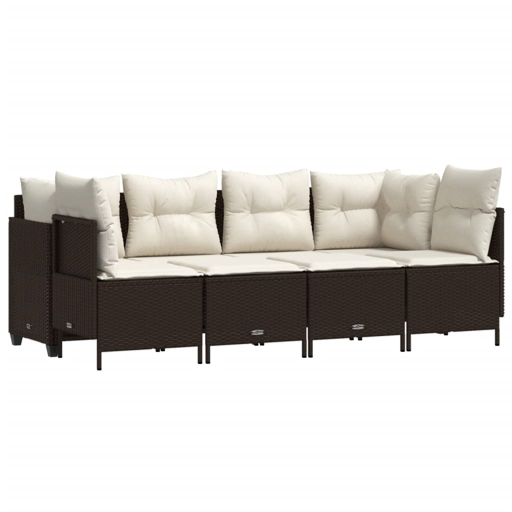 sofasæt til haven 5 dele med hynder polyrattan brun