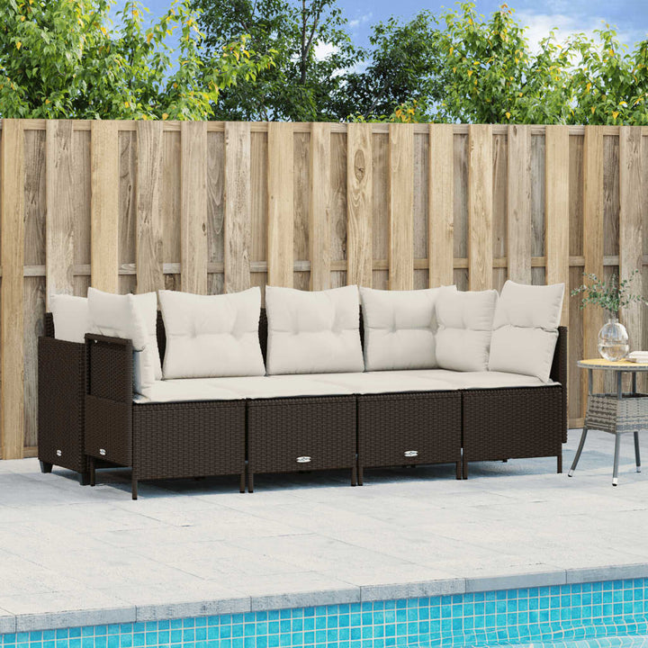 sofasæt til haven 5 dele med hynder polyrattan brun