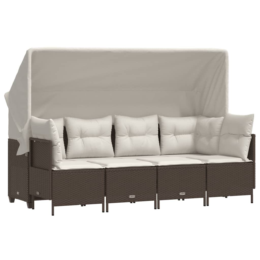 sofasæt til haven 5 dele med hynder polyrattan brun