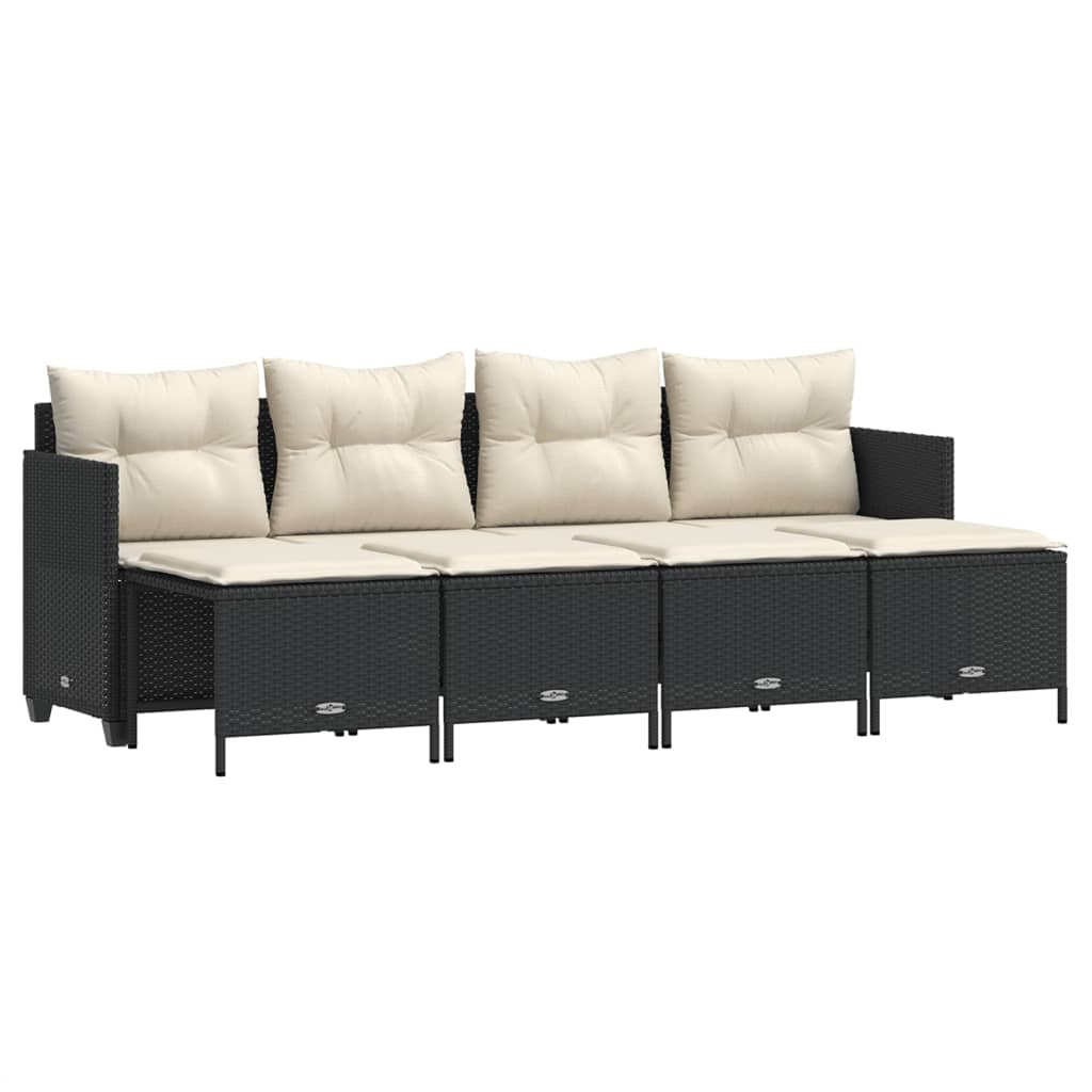 sofasæt til haven 5 dele med hynder polyrattan sort