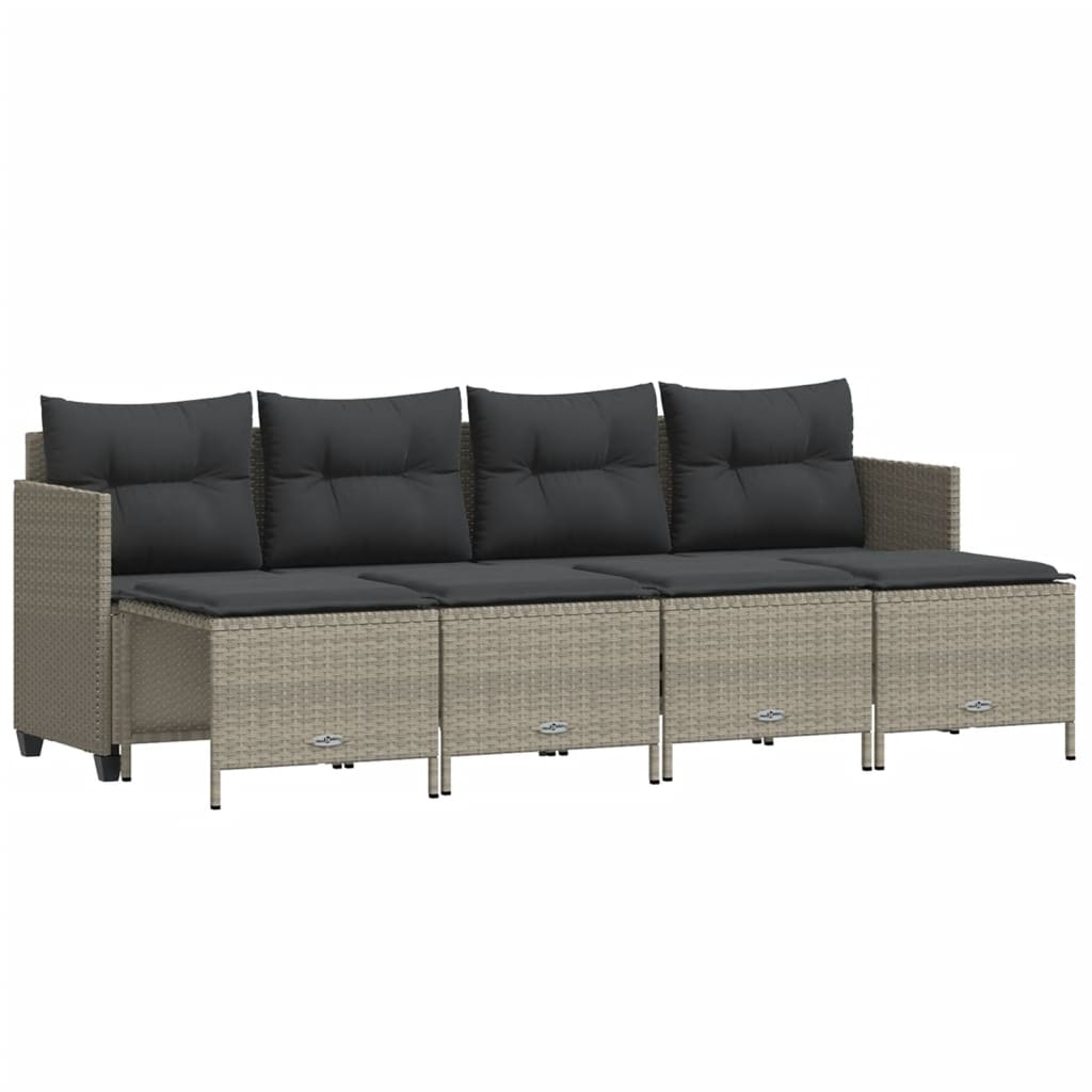 sofasæt 5 dele med hynder polyrattan lysegrå