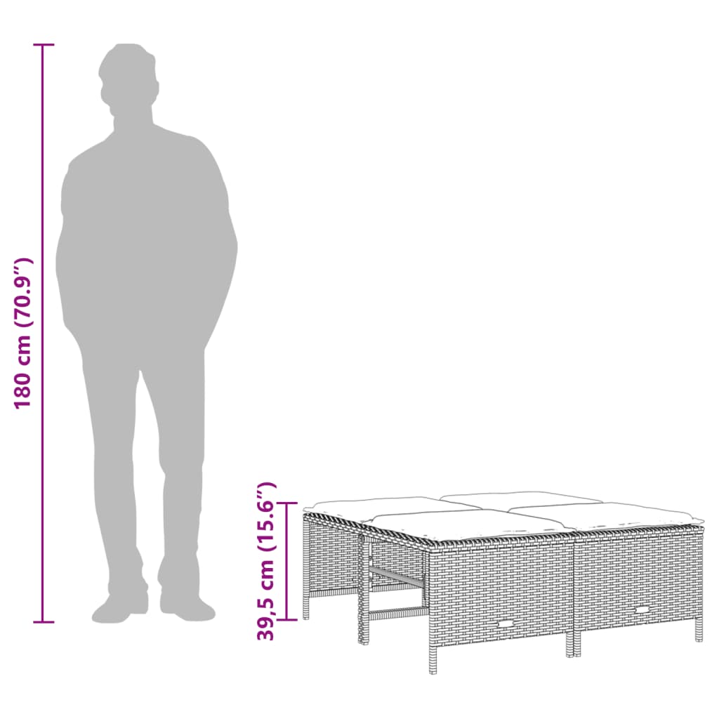 sofasæt 5 dele med hynder polyrattan lysegrå