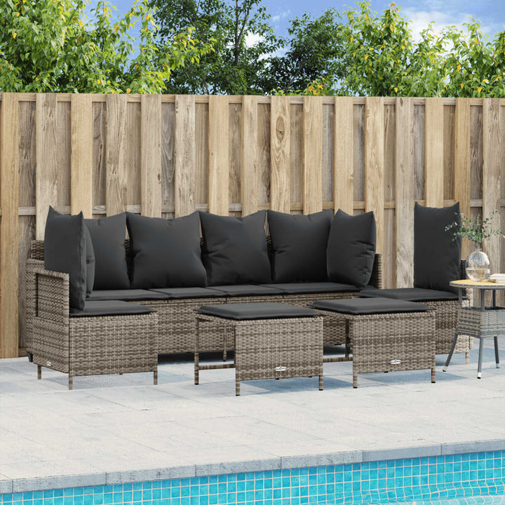 sofasæt 5 dele med hynder polyrattan grå