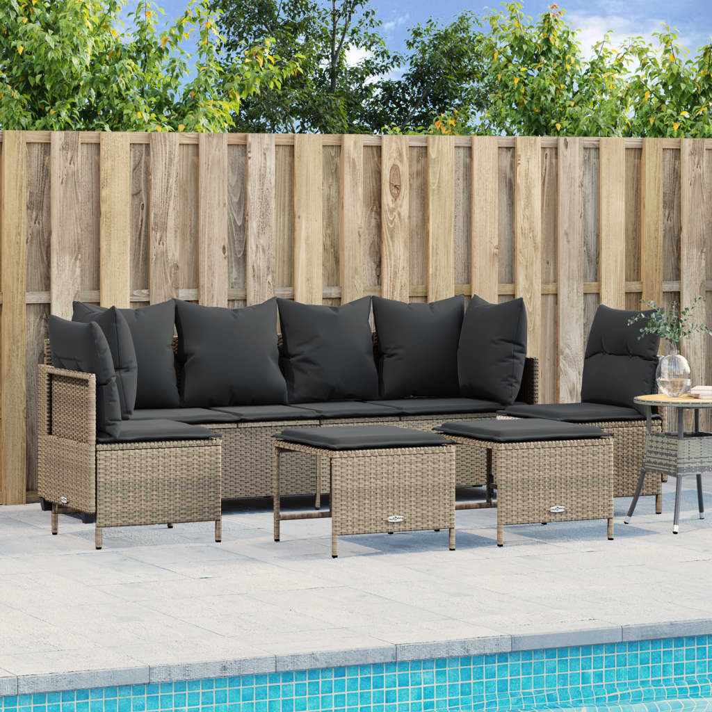 sofasæt 5 dele med hynder polyrattan lysegrå