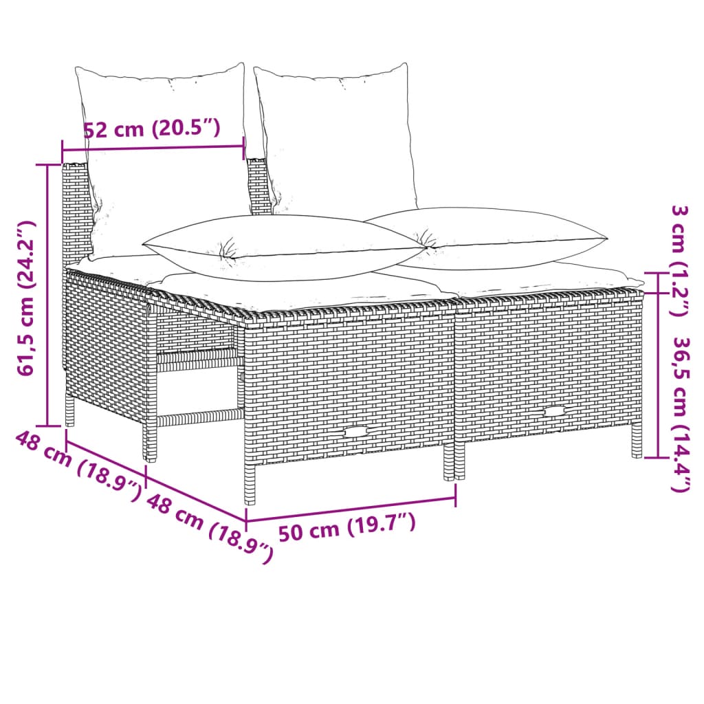 sofasæt 5 dele med hynder polyrattan grå