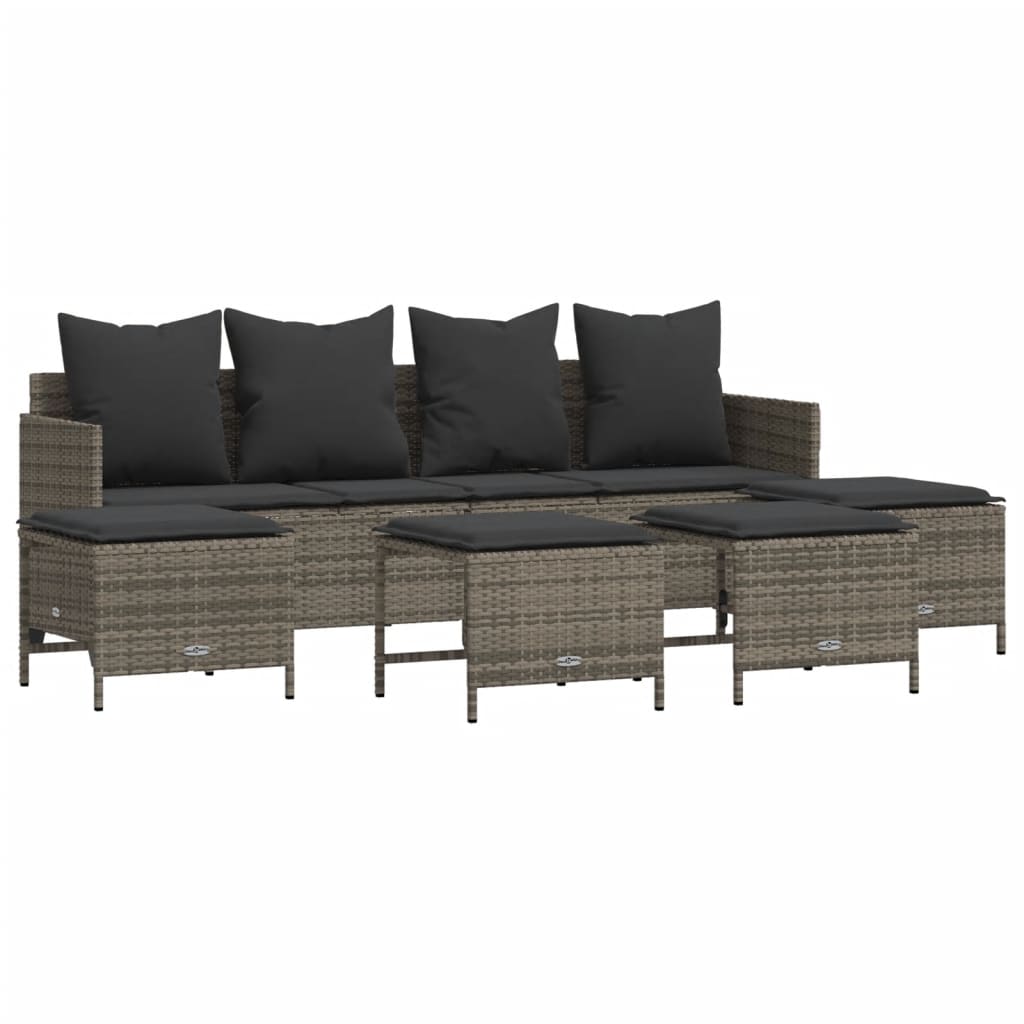 sofasæt 5 dele med hynder polyrattan grå
