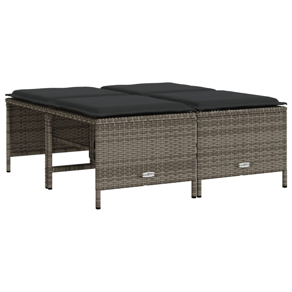sofasæt 5 dele med hynder polyrattan grå