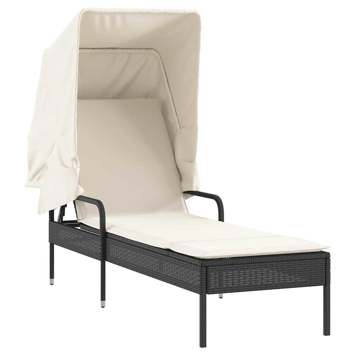 liggestole 2 stk. med baldakiner og bord polyrattan sort
