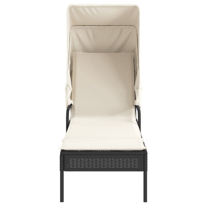 liggestole 2 stk. med baldakiner og bord polyrattan sort