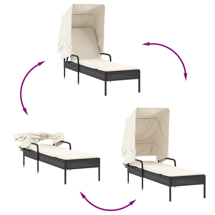 liggestole 2 stk. med baldakiner og bord polyrattan sort