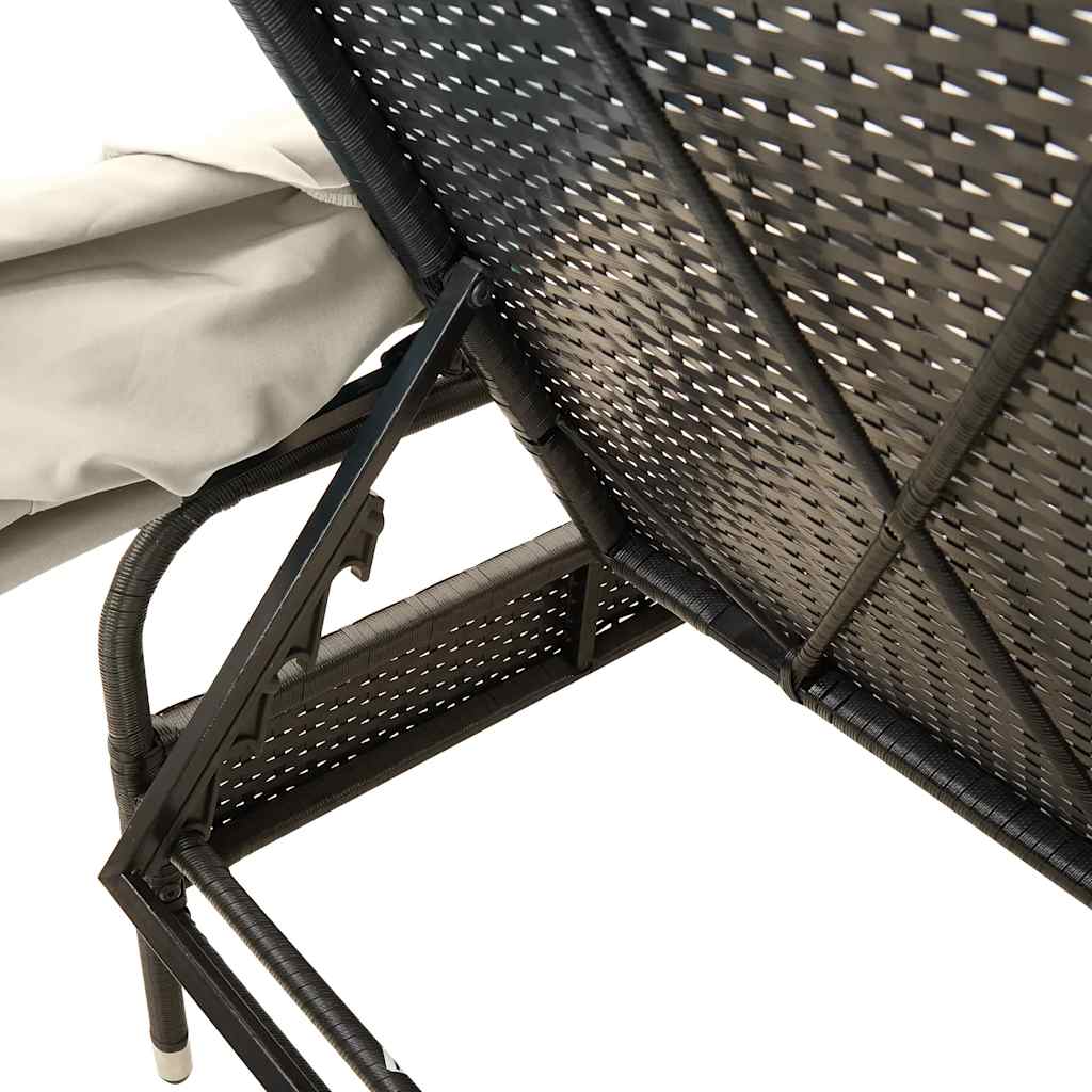 liggestole 2 stk. med baldakiner og bord polyrattan sort