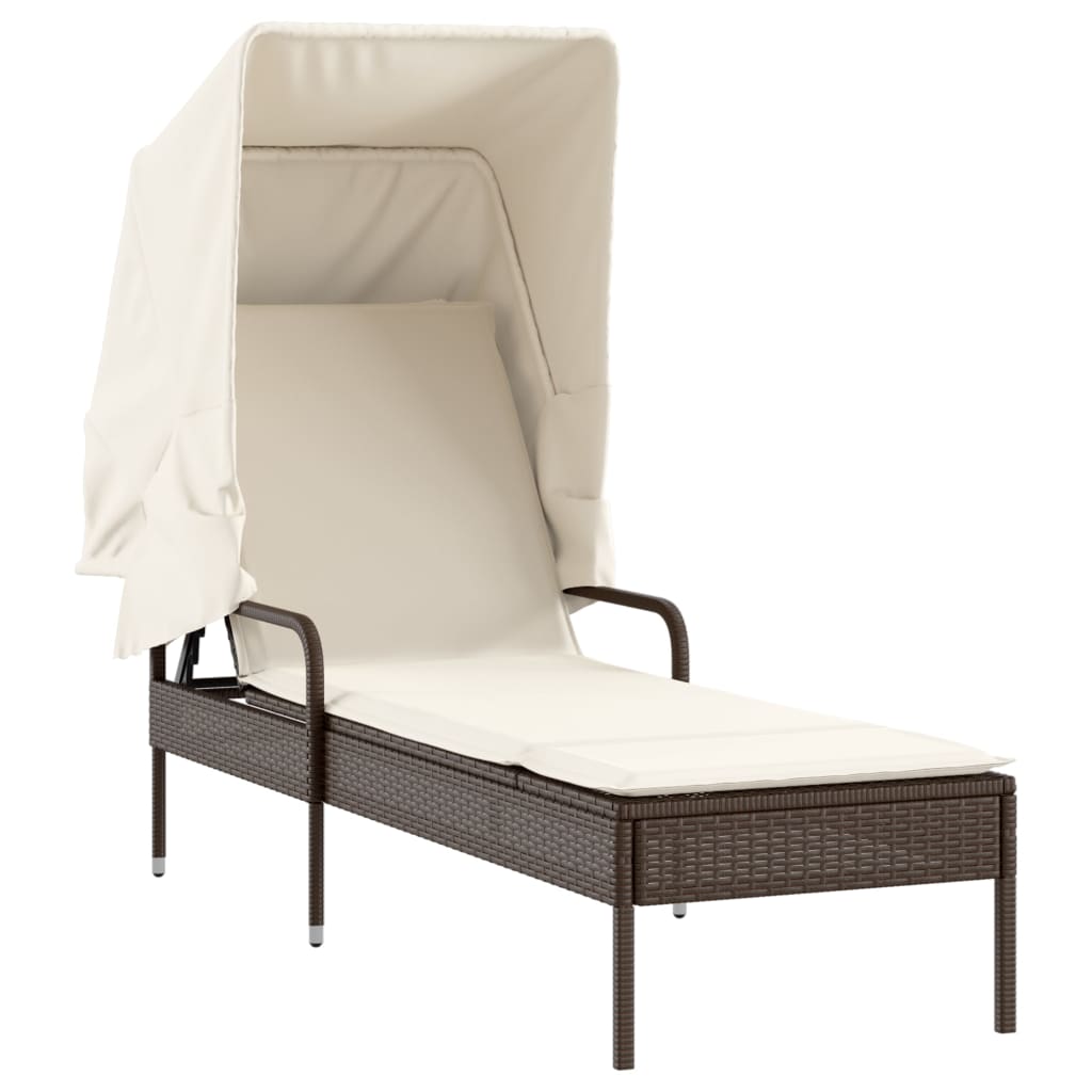 liggestole 2 stk. med baldakiner og bord polyrattan brun