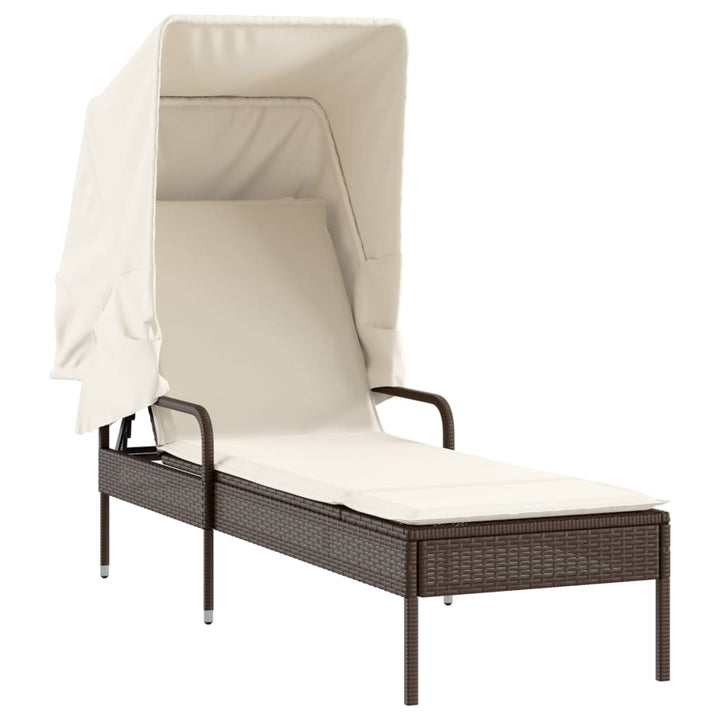 liggestole 2 stk. med baldakiner og bord polyrattan brun