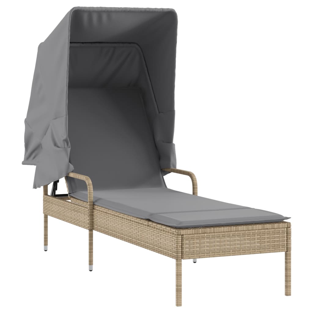 liggestole 2 stk. med baldakiner og bord polyrattan beige