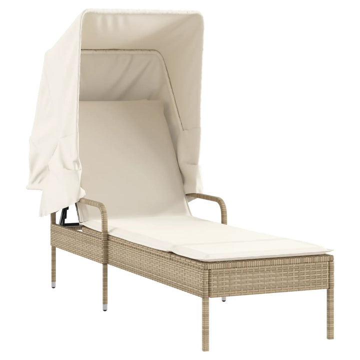 liggestole 2 stk. med baldakiner og bord polyrattan beige