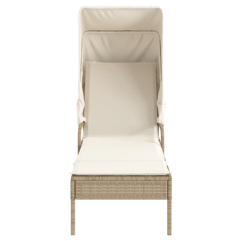 liggestole 2 stk. med baldakiner og bord polyrattan beige