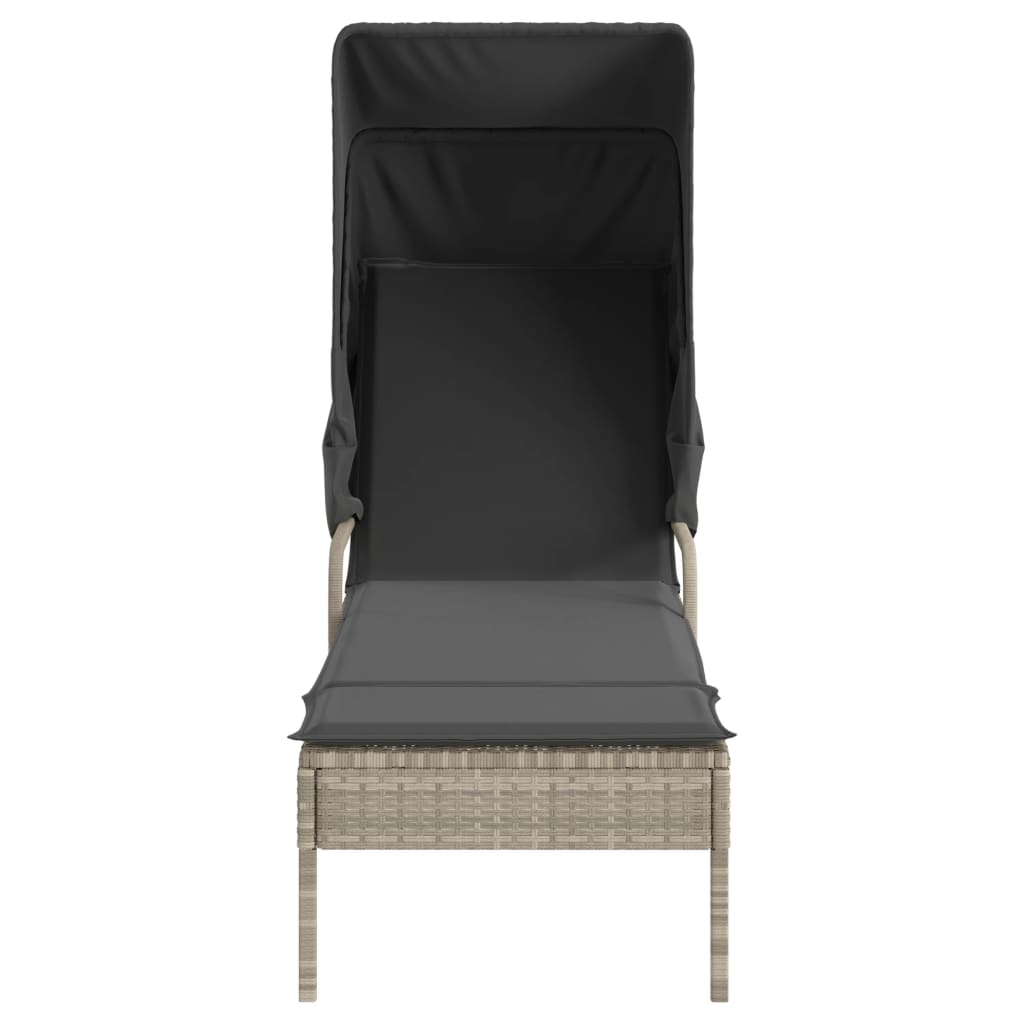 liggestole 2 stk. med baldakiner og bord polyrattan lysegrå