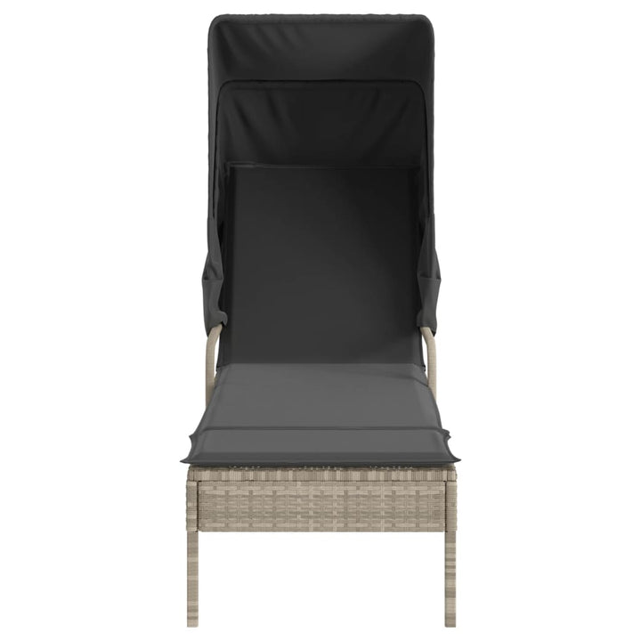 liggestole 2 stk. med baldakiner og bord polyrattan lysegrå