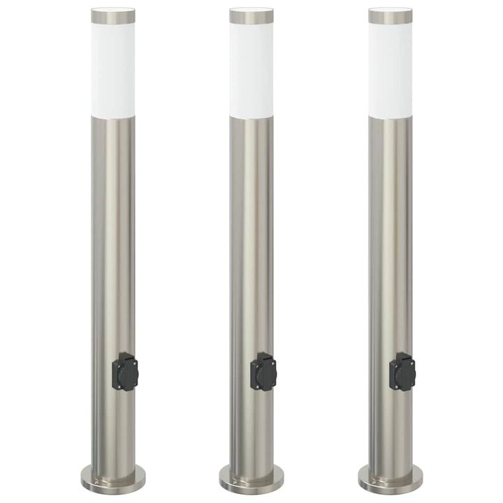 pullertlamper med stikkontakt 3 stk. 80 cm rustfrit stål IP44