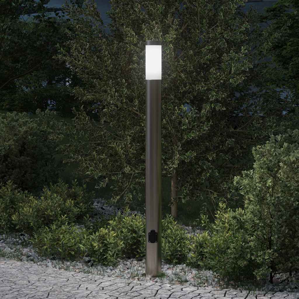 pullertlampe med stikkontakt 110 cm rustfrit stål IP44