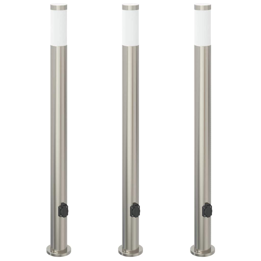 pullertlamper med stikkontakt 3 stk. 110 cm rustfrit stål IP44