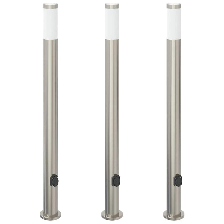 pullertlamper med stikkontakt 3 stk. 110 cm rustfrit stål IP44