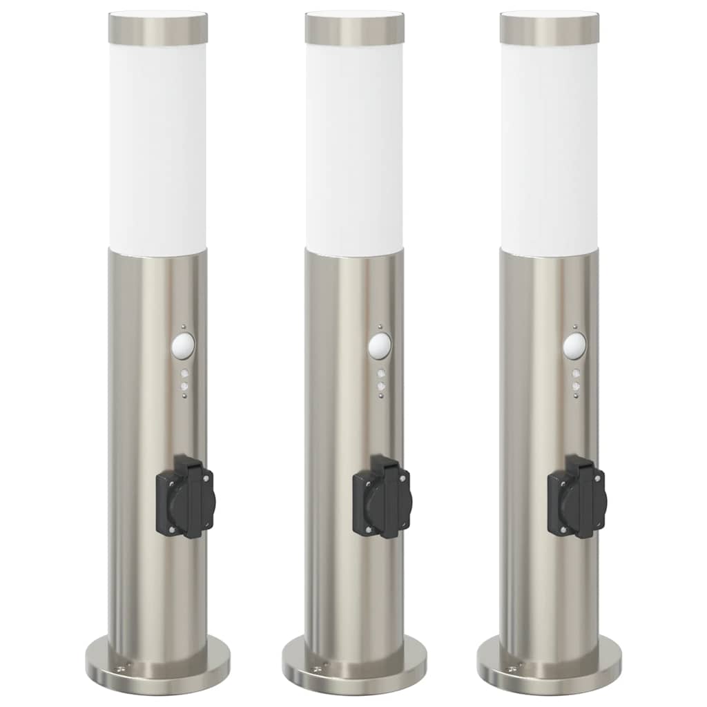 pullertlamper med sensor og stikkontakt 3 stk. 50 cm rustfrit stål IP44