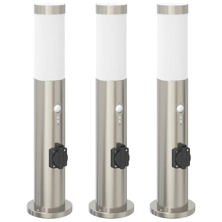 pullertlamper med sensor og stikkontakt 3 stk. 50 cm rustfrit stål IP44