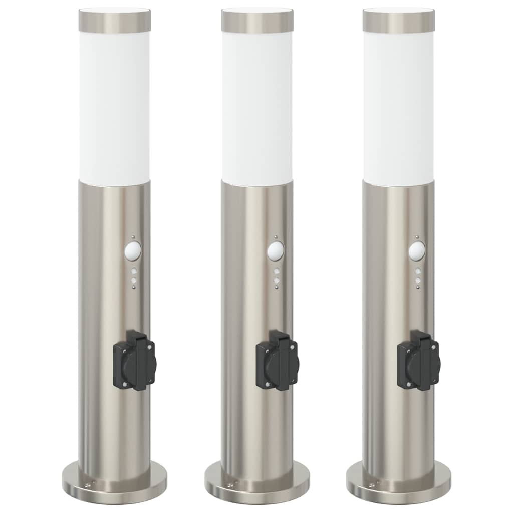 pullertlamper med sensor og stikkontakt 3 stk. 50 cm rustfrit stål IP44