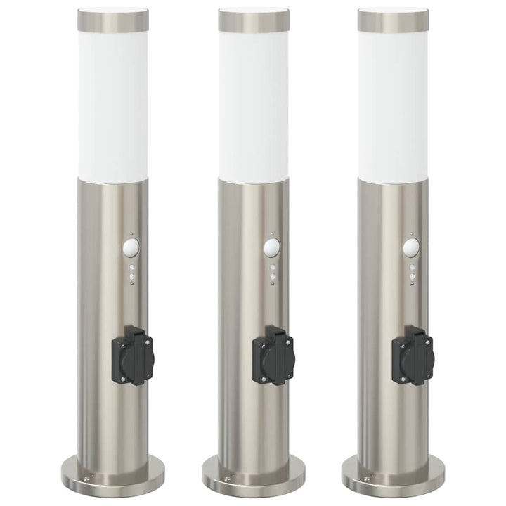 pullertlamper med sensor og stikkontakt 3 stk. 50 cm rustfrit stål IP44