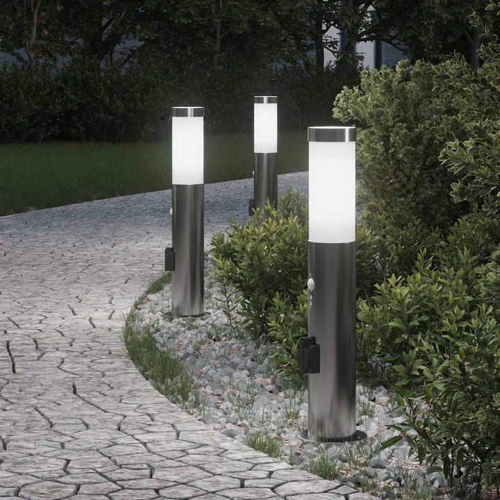 pullertlamper med sensor og stikkontakt 3 stk. 50 cm rustfrit stål IP44